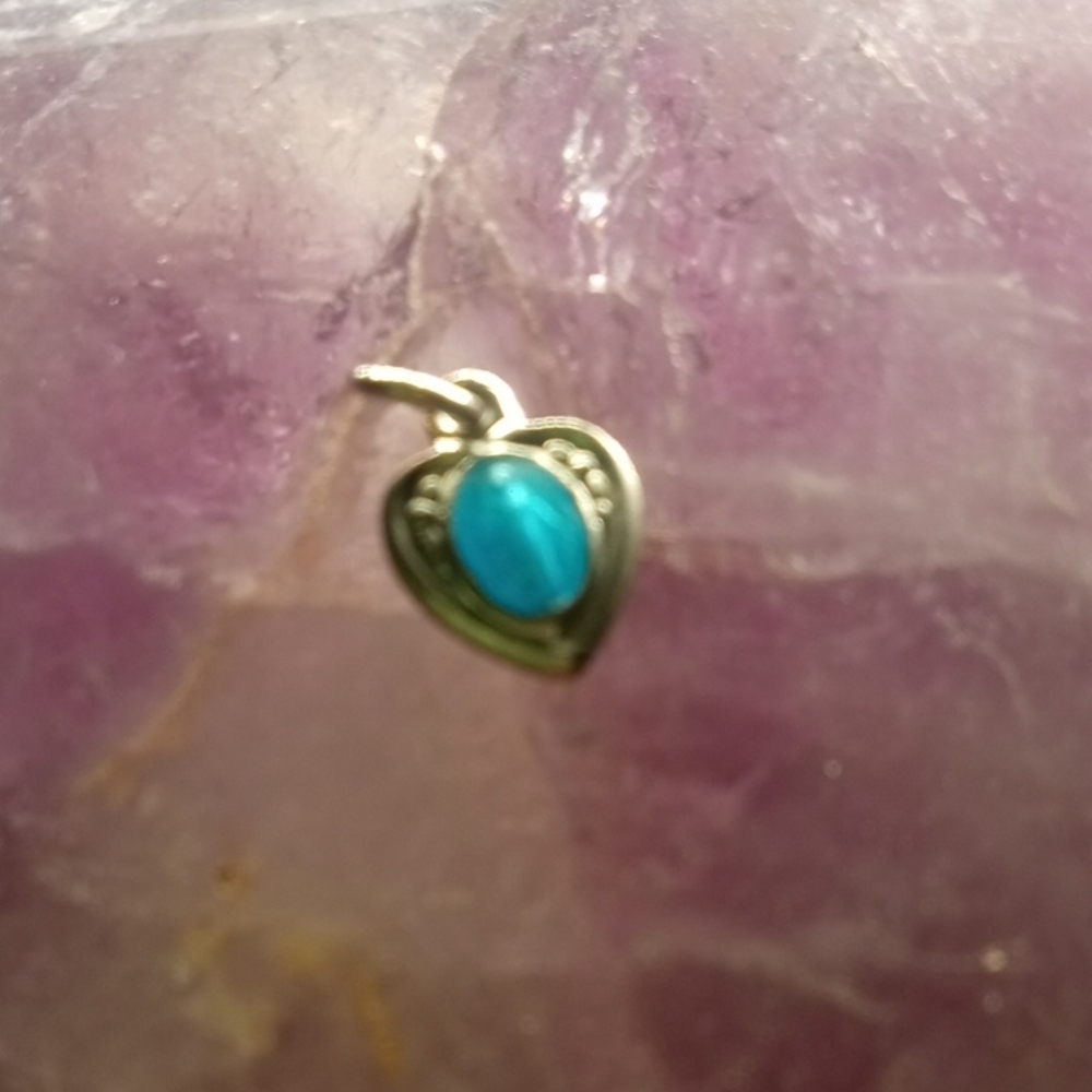 Silver and Blue Heart Charm With Religious Idol - Picture 2 of 9